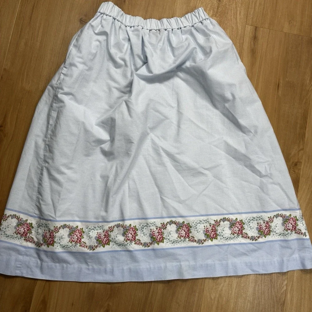 VTG Bechamel Size 10 Skirt Blue Checkered and Floral Cottagecore Pockets Japan‎